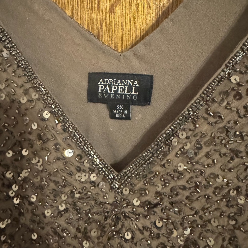 Adrianna Papell Sequin V-Neck Blouse in Brown - Picture 4 of 9